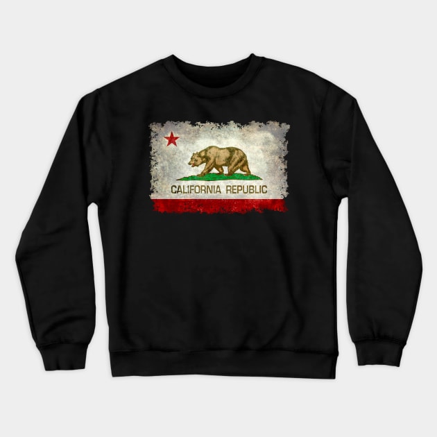 California Republic State Flag in Grungy Textures Crewneck Sweatshirt by Sterling